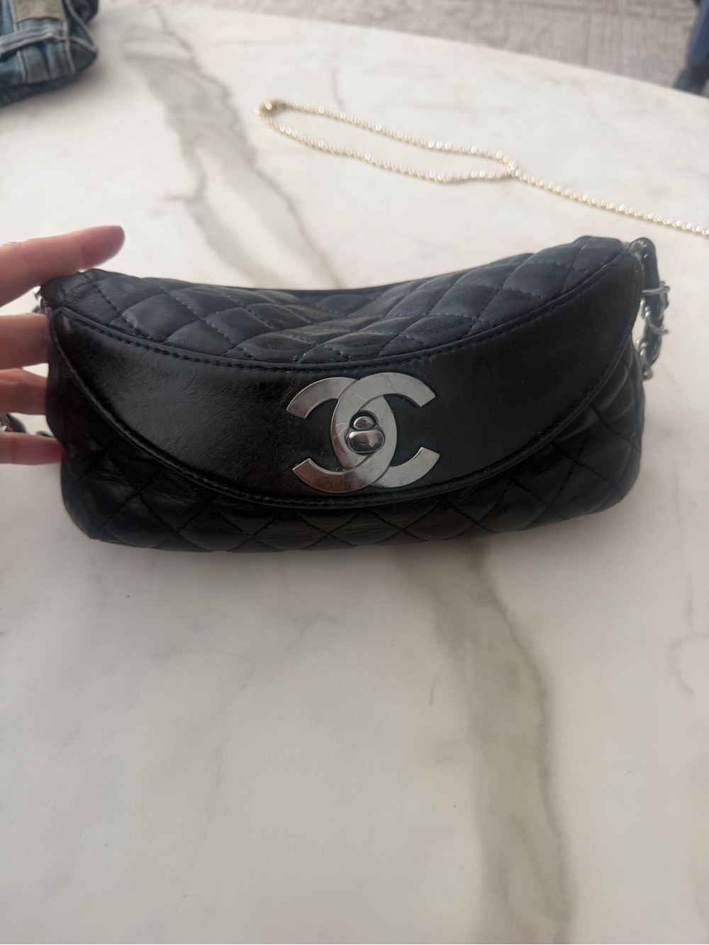CHANEL Black Quilted Mini Shoulder Bag with Silver CC Hardware